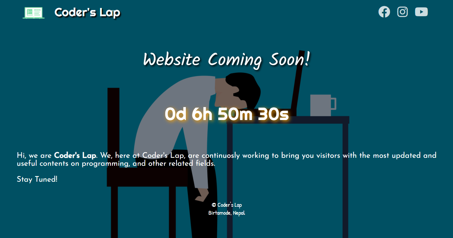 Website Coming Soon With Timer, free template from Coder's Lap